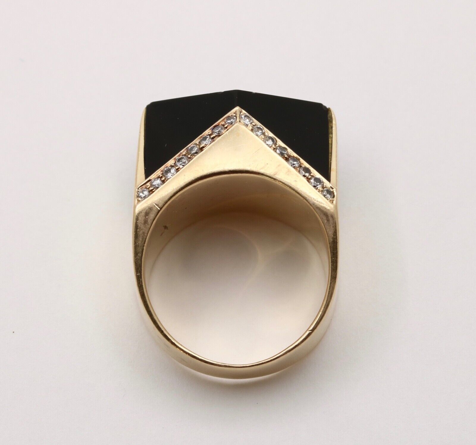 Vintage 14K Yellow Gold Geometric Onyx & Diamond Ring