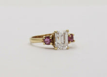 Load image into Gallery viewer, Vintage 14K Yellow Gold Emerald Cut Diamond Pink Tourmaline Ring, Engagement Ring
