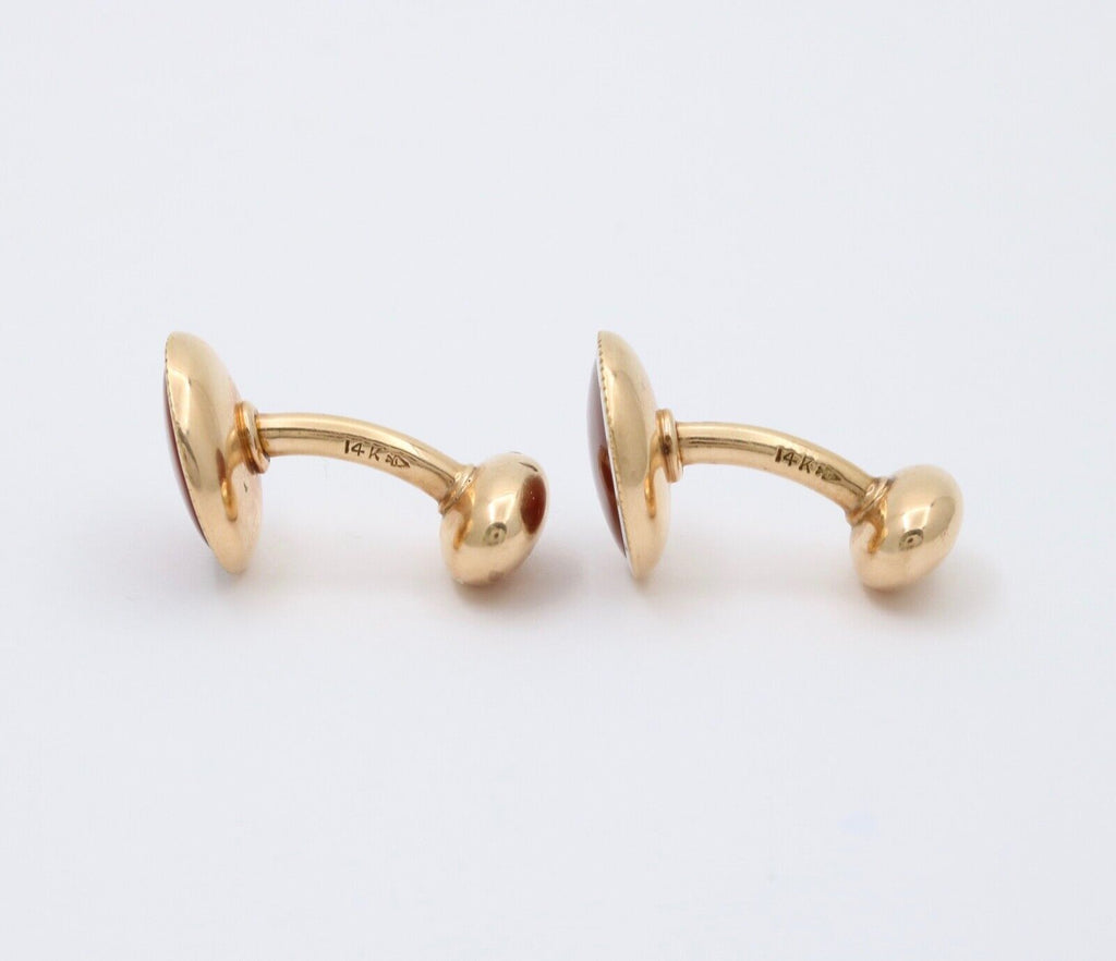Vintage Carnelian White Enamel 14K Yellow Gold Cufflinks