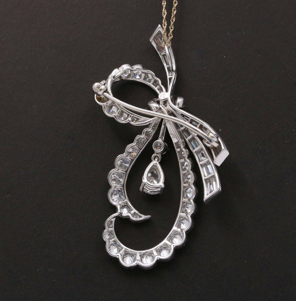 Vintage Ribbon Diamonds Platinum Brooch Pendant