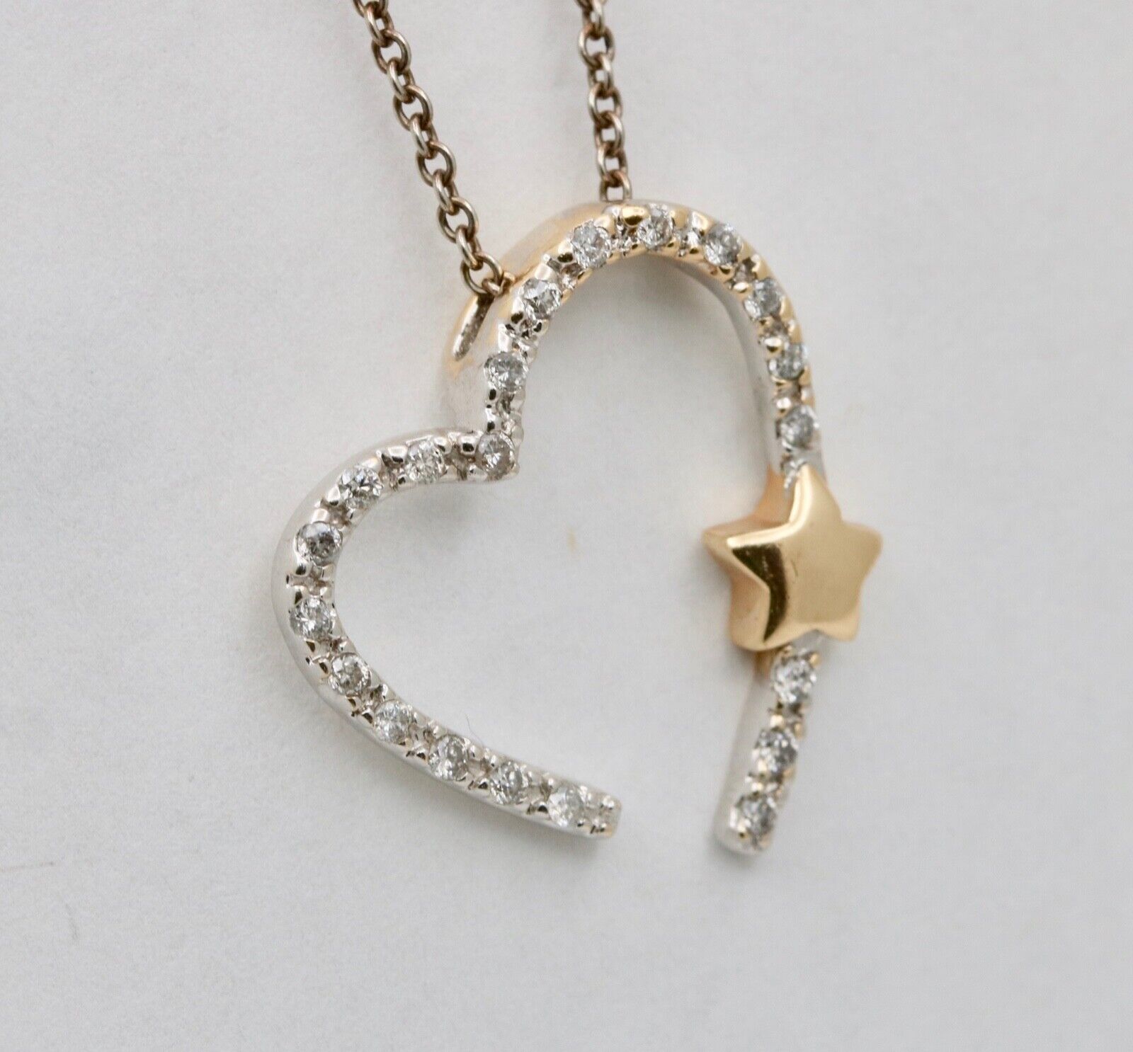 Vintage Heart on a Star Diamonds 14K White Yellow Gold Pendant