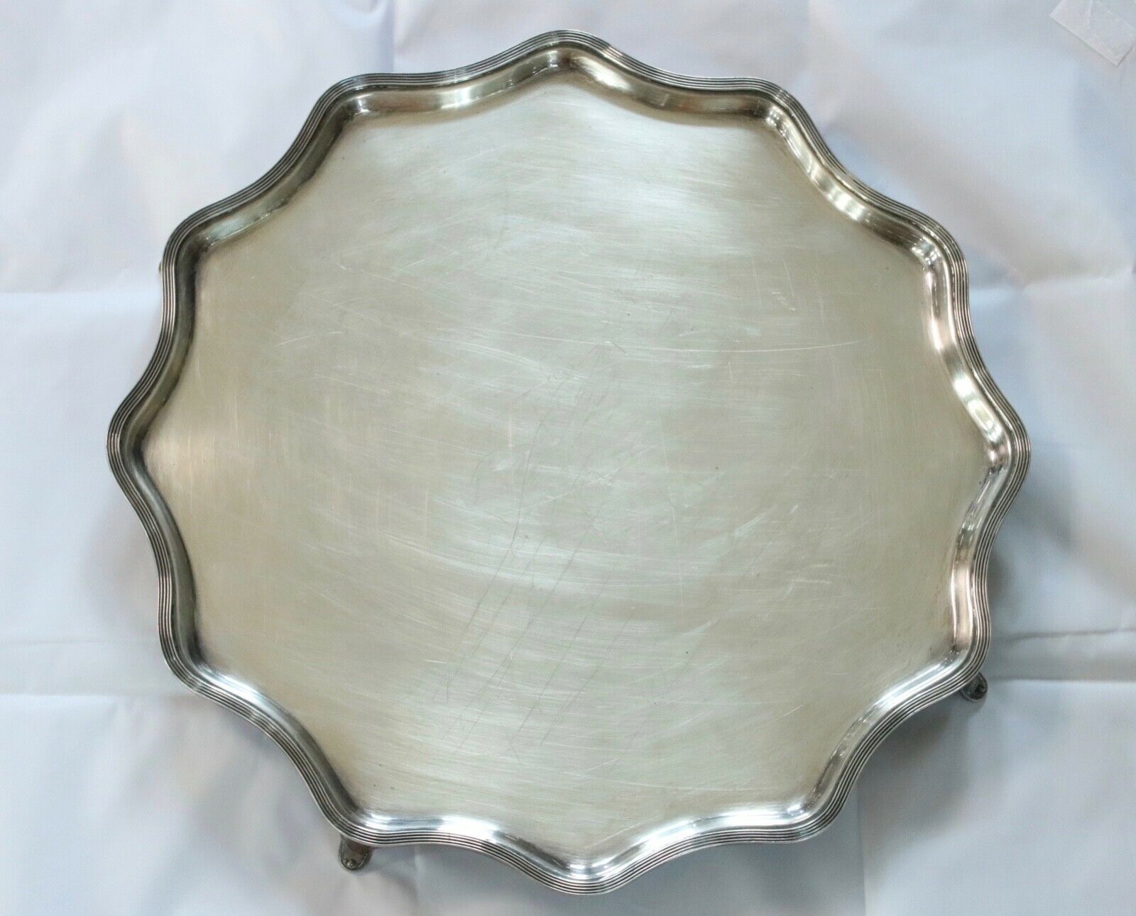 Tiffany and Co. English Sterling Silver 925 Scalloped Round Serving Tray