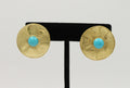 Vintage Natural Turquoise Funky Disk 18K Gold Post Back Earrings