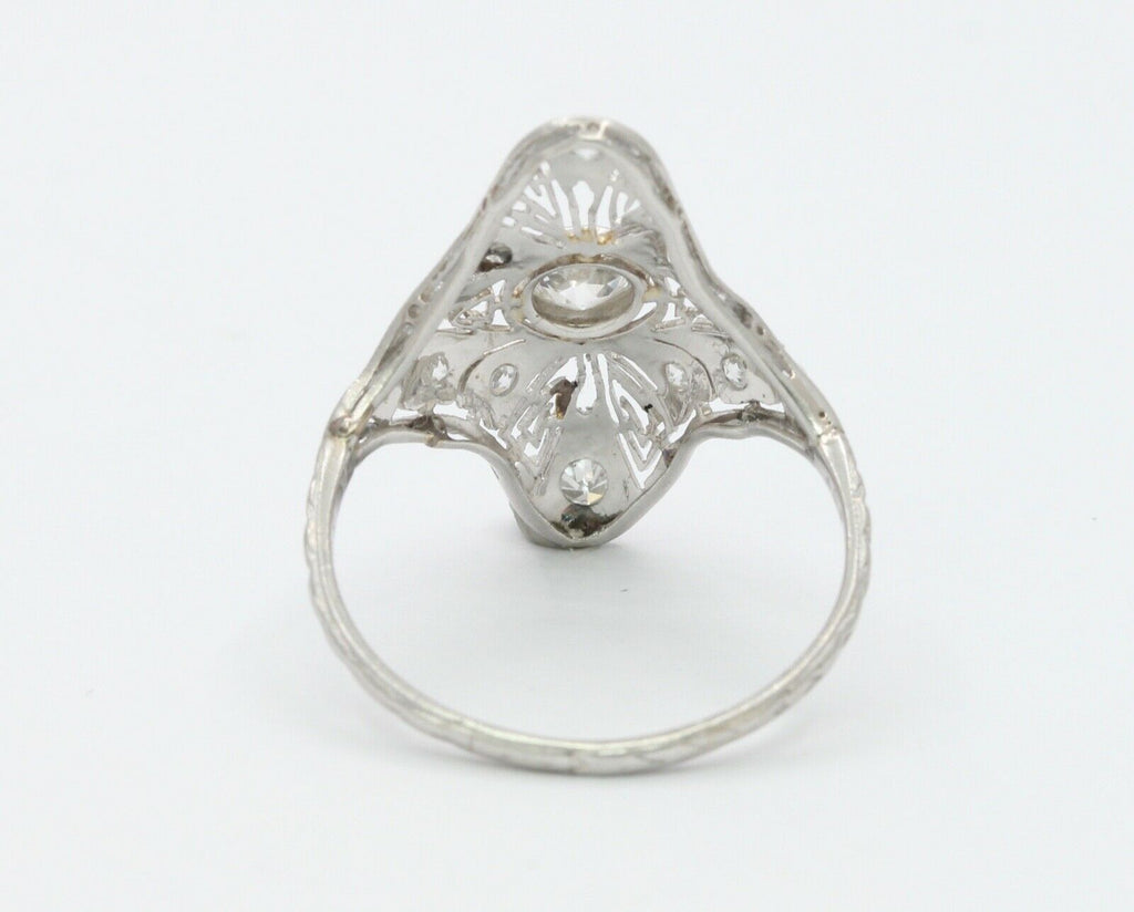 Art Deco 18K White Gold Diamonds Filagree Ring