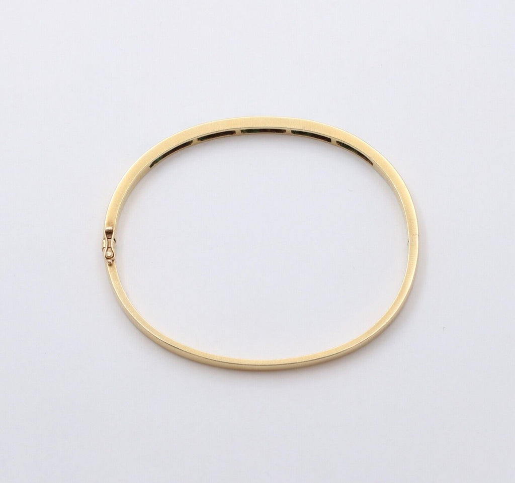 Vintage Emerald Diamond 18K Yellow Gold Bangle Bracelet