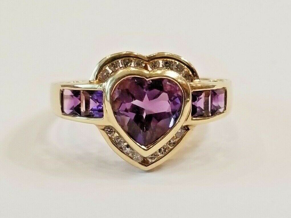 Heart Amethyst Diamonds 14K Yellow Gold Ring