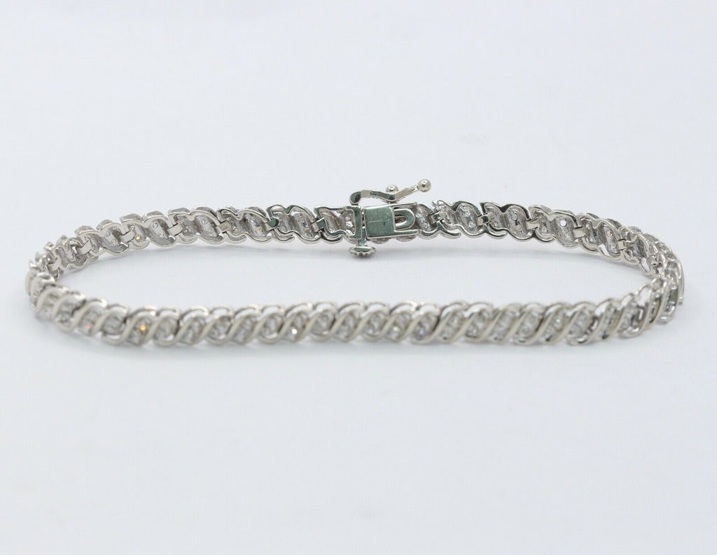 Lovely Ladies Tennis Bracelet 10K White Gold Diamonds