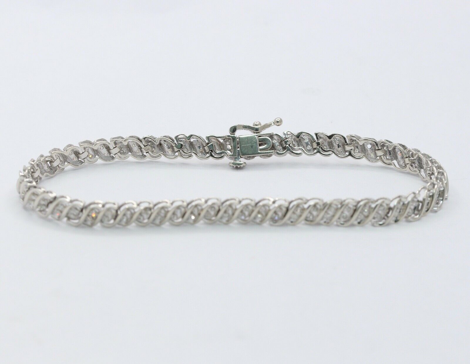 Lovely Ladies Tennis Bracelet 10K White Gold Diamonds