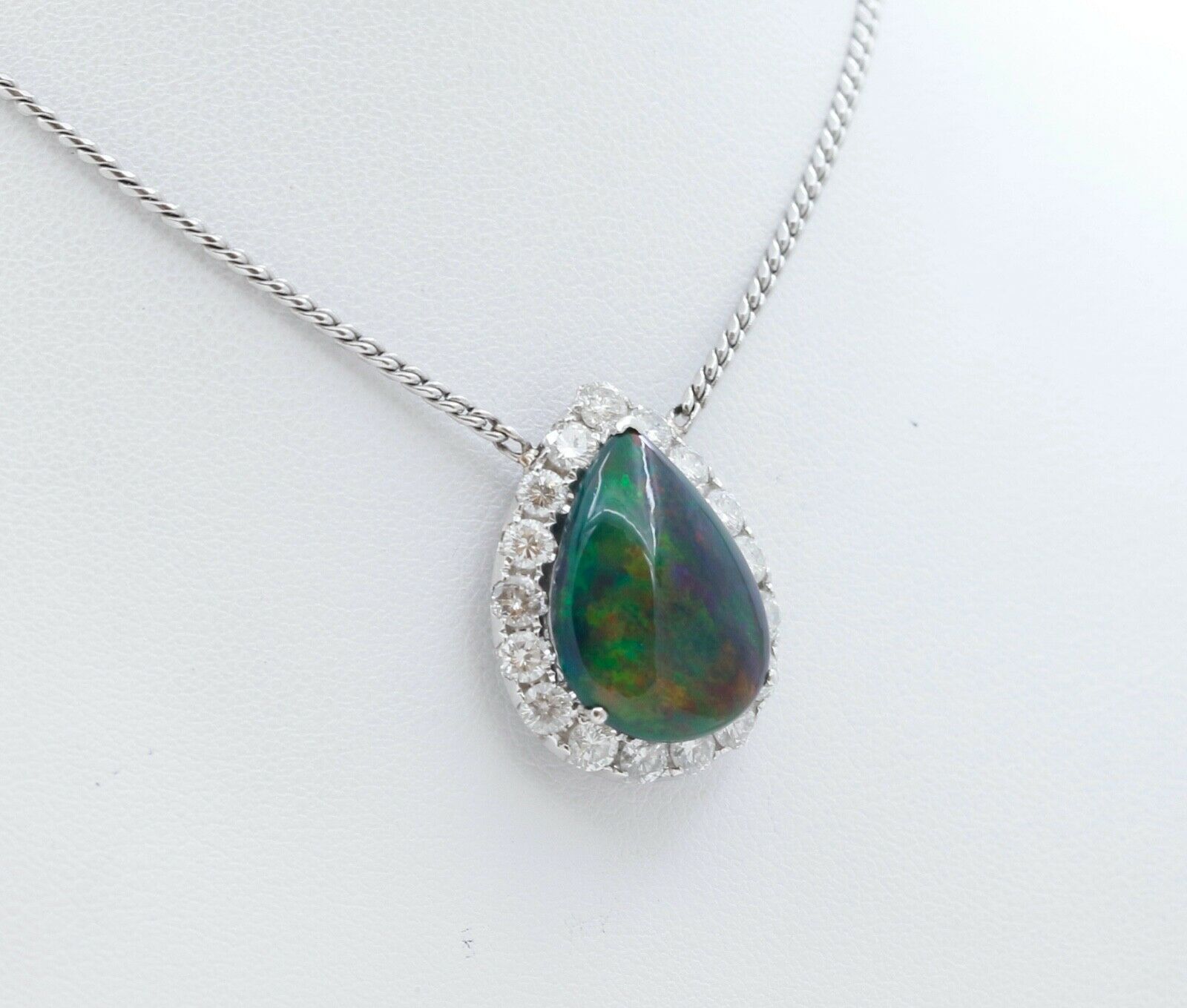 Vintage Opal Diamonds 18K 14K White Gold Pendant Chain