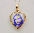 Vintage Jesus Virgin Mary Heart 14K Yellow Gold Pendant Charm