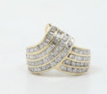 Vintage Ladies Round Baguette Diamonds 10K Yellow Gold Ring