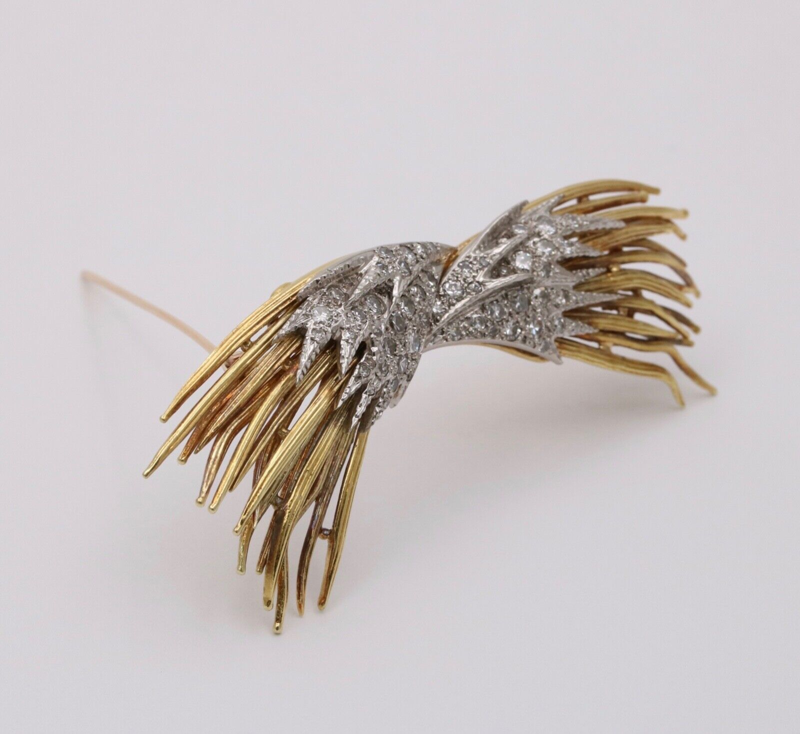 Vintage Angel Wings Diamonds Yellow White Gold Brooch