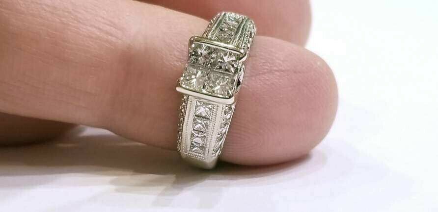 Vintage Ladies Diamonds 14K White Gold Engagement Ring