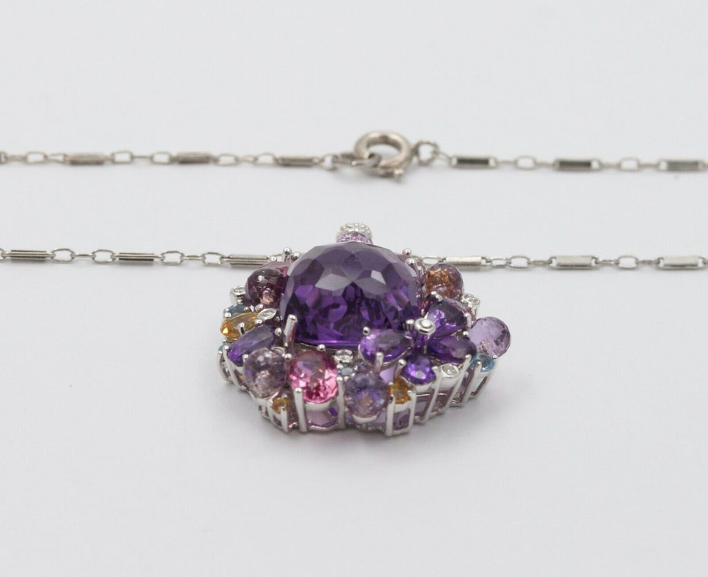 Vintage 18K White Gold Huge Amethyst Quartz Party Necklace