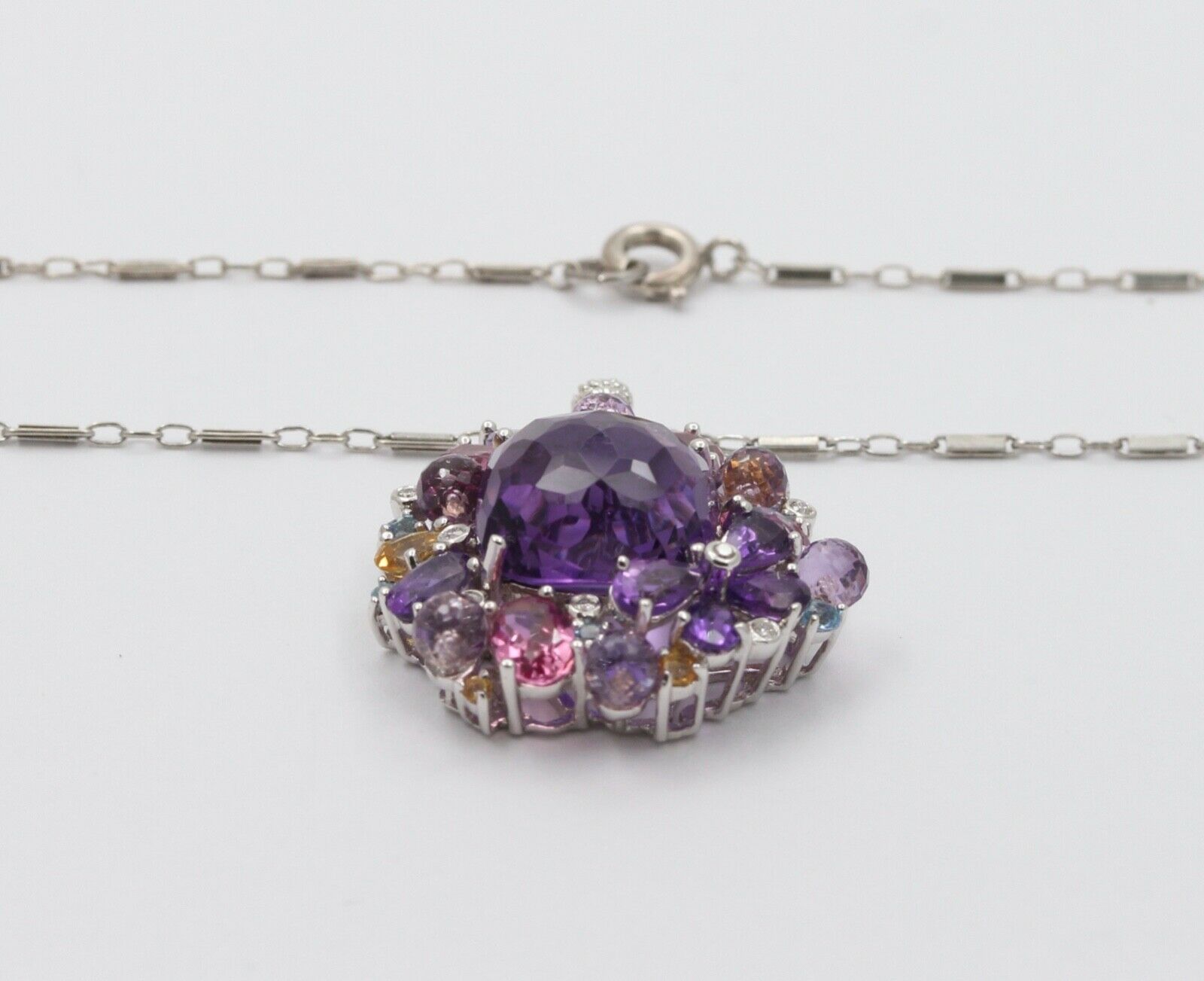 Vintage 18K White Gold Huge Amethyst Quartz Party Necklace