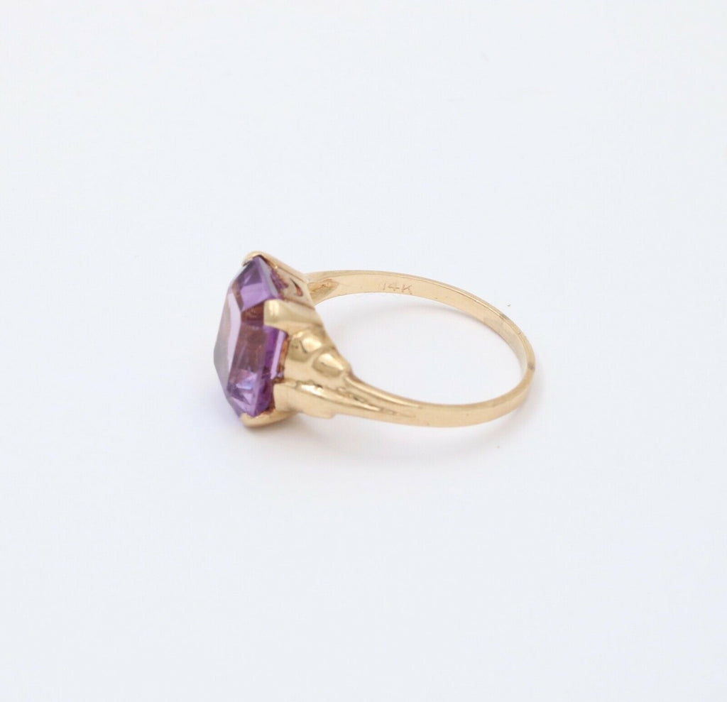 Vintage 14K Yellow Gold Amethyst Solitaire Ring , February Birthstone