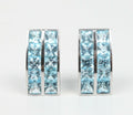 Vintage 18K White Gold Blue Topaz Huggies