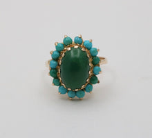 Load image into Gallery viewer, Vintage Jade Turquoise 18K Yellow Gold Cocktail Ring
