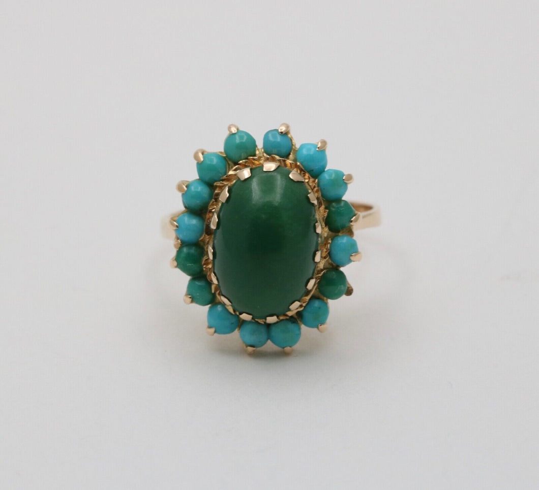 Vintage Jade Turquoise 18K Yellow Gold Cocktail Ring