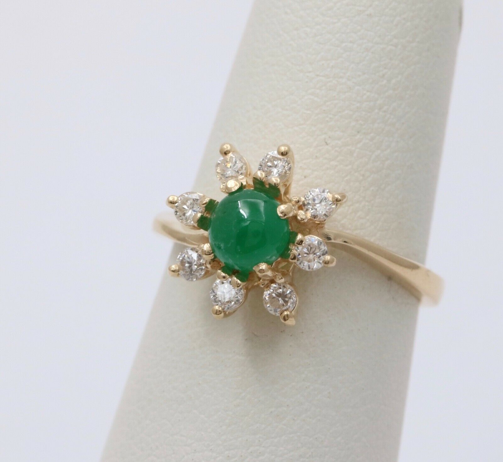 Vintage 14K Yellow Gold Emerald and Diamond Floral Ring, Engagement Ring