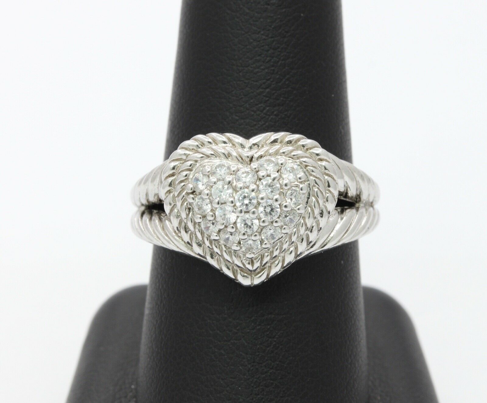 Vintage Judith Ripka Sterling Silver CZ Heart Ring