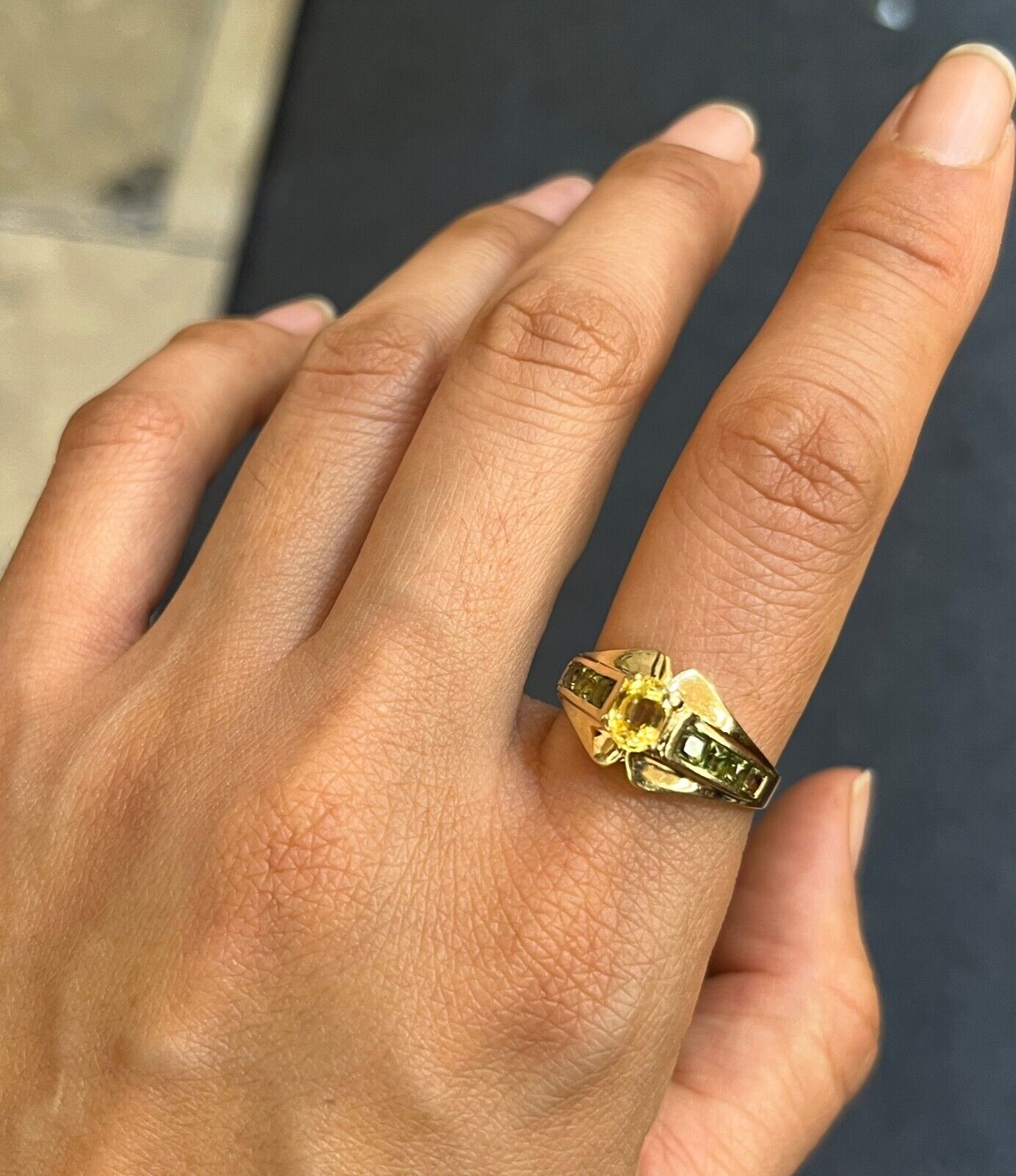 Vintage Citrine & Peridot 14K Yellow Gold Ring Band.