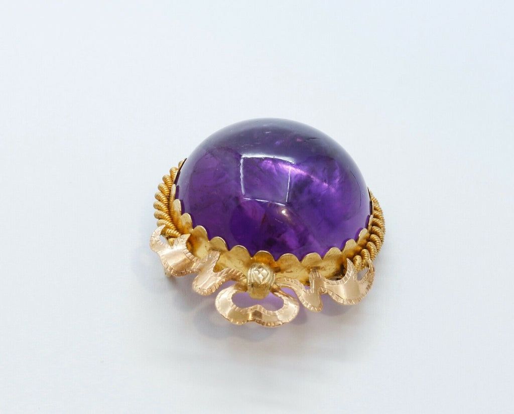 Victorian Purple Obsidian Stone 18K Yellow Gold Brooch Pin