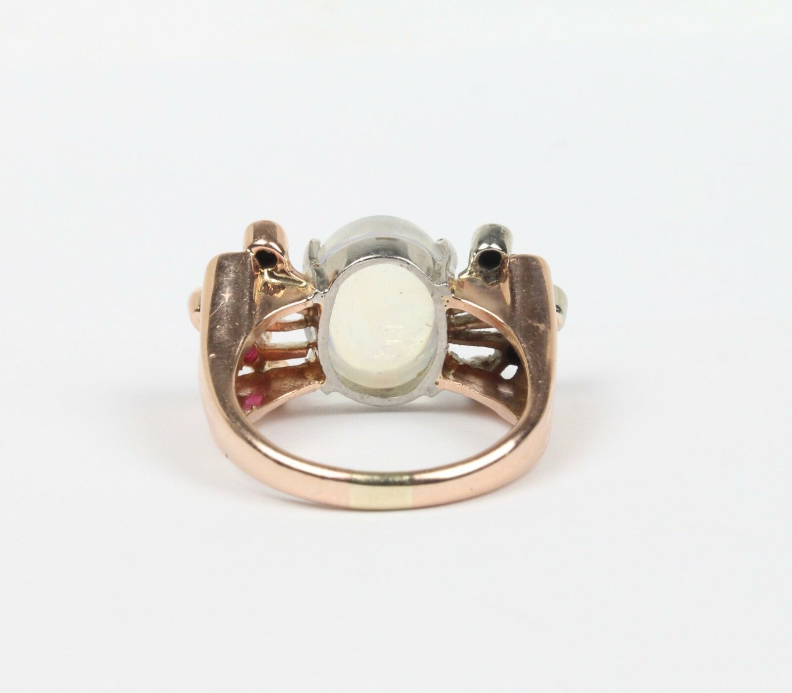 Retro 14K Rose Gold Moonstone Diamond Ruby Ring