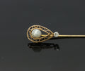 Victorian Ladies 14K Yellow Gold Pearl Diamond Stick Pin