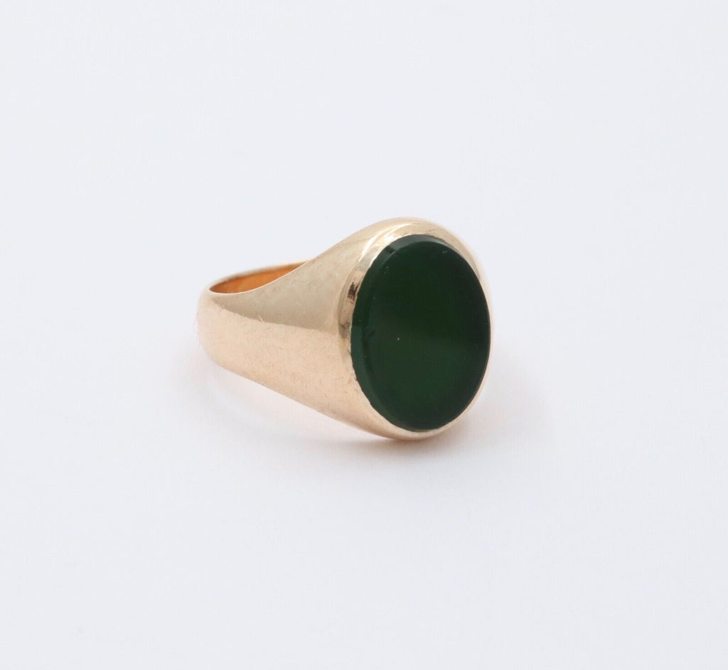 Antique 14K Pinkish Yellow Gold Green Agate Signet Ring