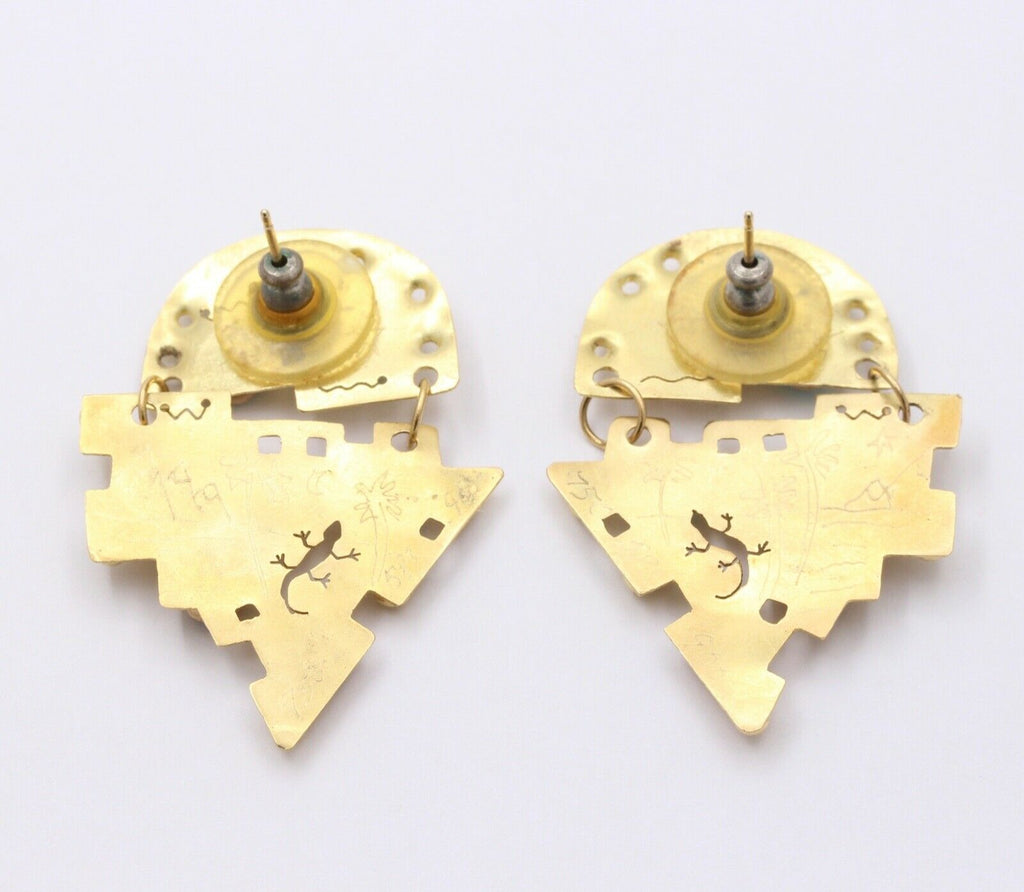 Vintage Multi Stone 18K Yellow Gold Earrings Arizona Mexican