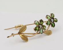 Load image into Gallery viewer, Vintage Green tourmaline Forget Me Not Flower 14K Yellow Gold Brooch Pin, Estate
