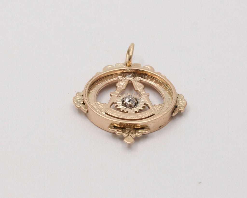 Antique Masonic Old Mine Cut Diamonds Charm Pendant, Necklace.