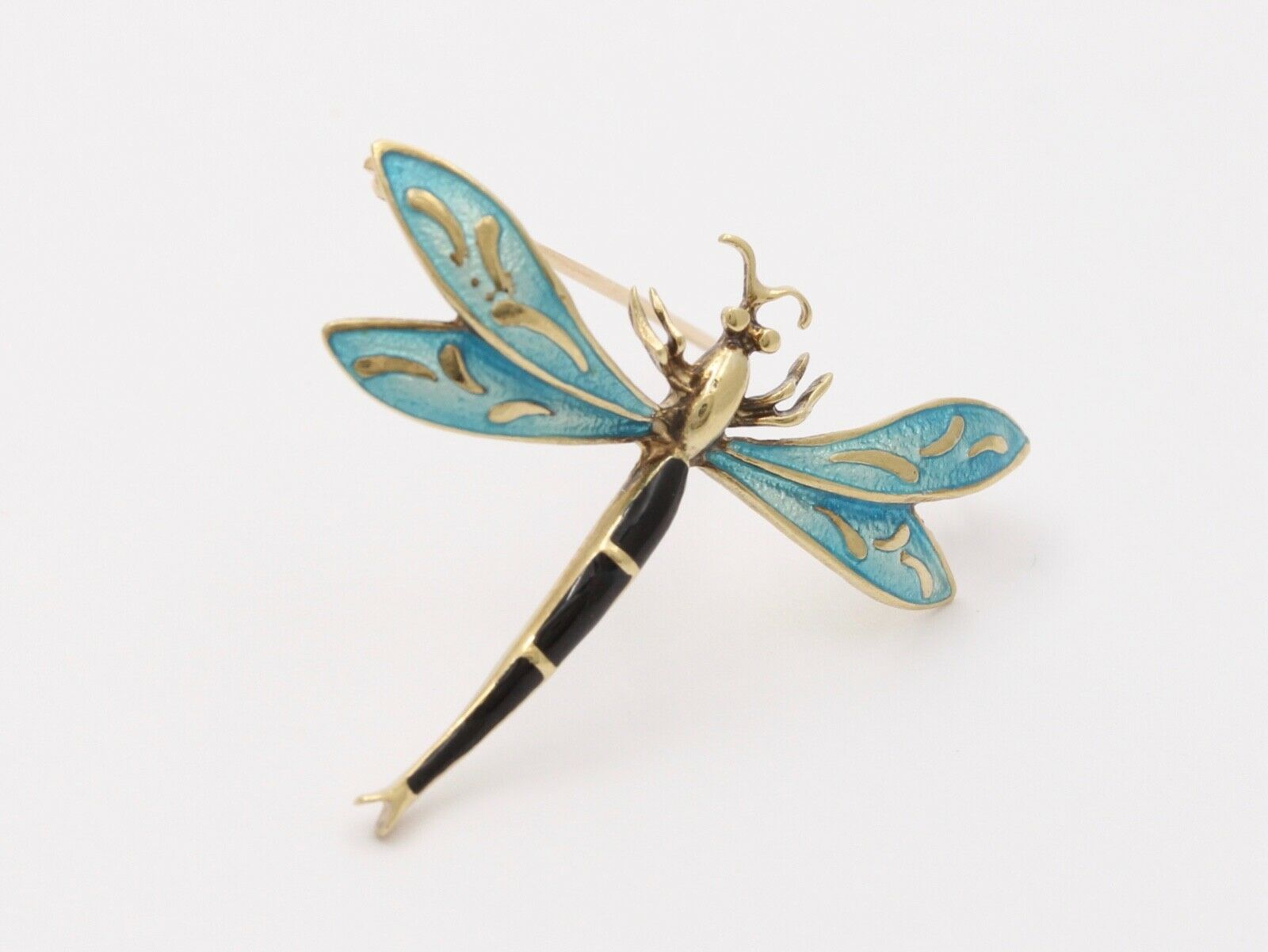 Vintage Estate 14K Gold Enamel Dragonfly Brooch, Pin.
