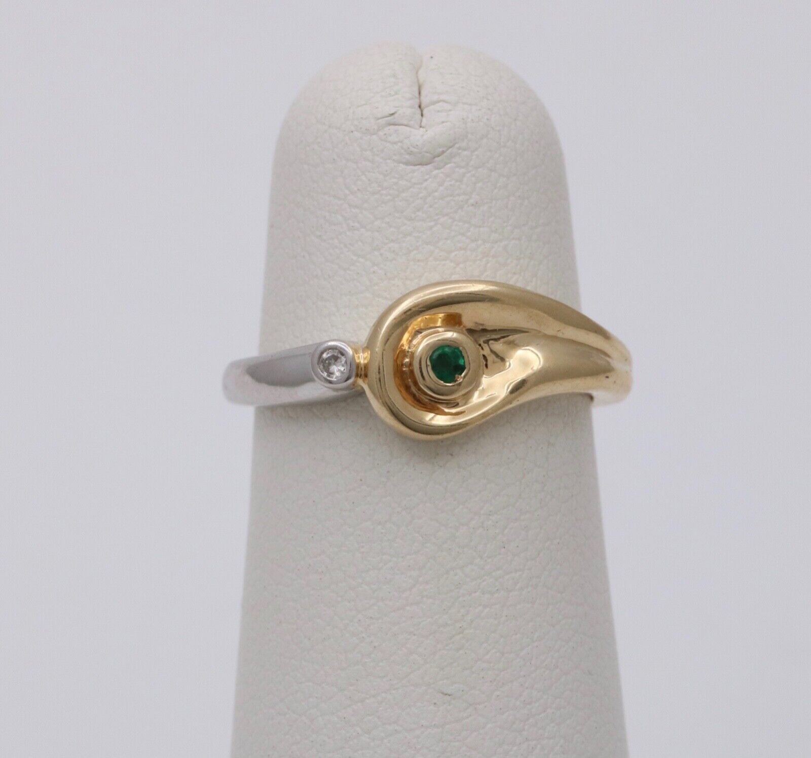 Vintage Teardrop Emerald Diamond 14K Yellow and White Gold Ring