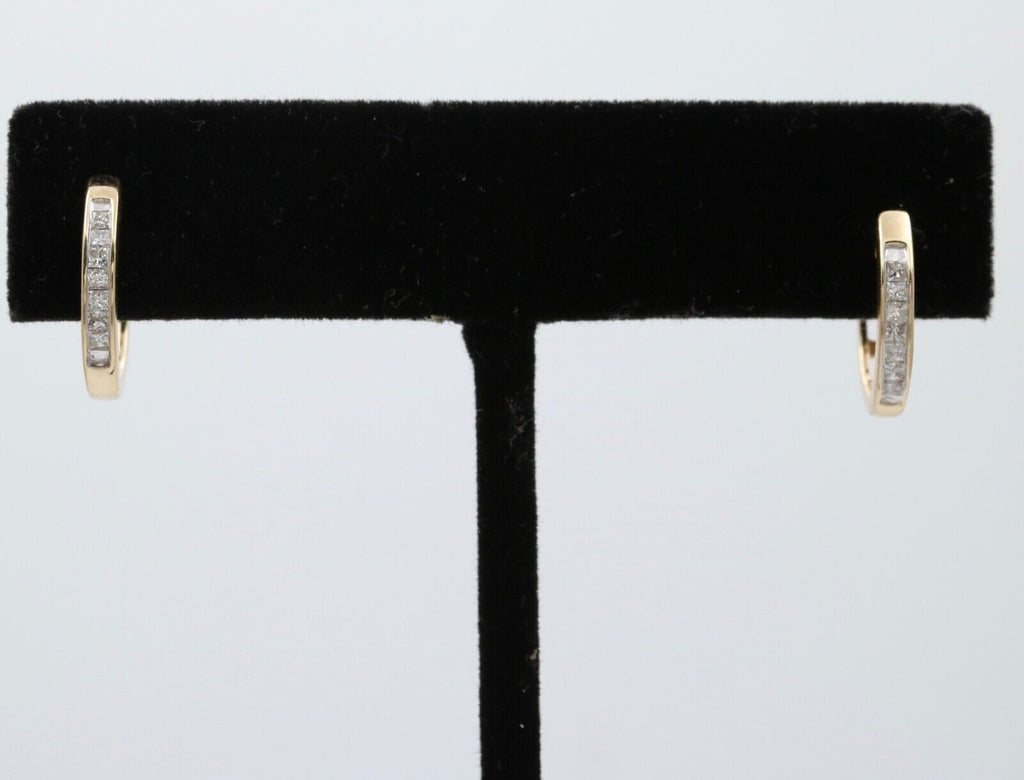 Vintage Ladies Diamonds 14K Yellow White Gold Huggie Earrings