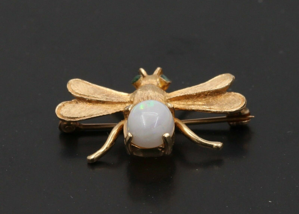 Vintage 14K Yellow Gold Opal Bee Brooch