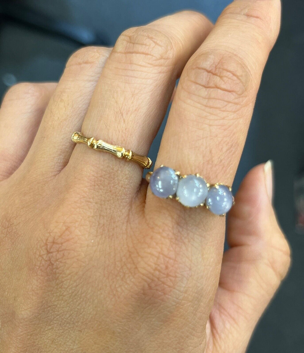 Vintage 18K Gold Star Sapphire Three Stone Ring, Stacking Ring Band