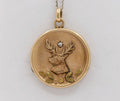 Vintage Locket Pendant Diamond 10K Rose Yellow Gold Elk