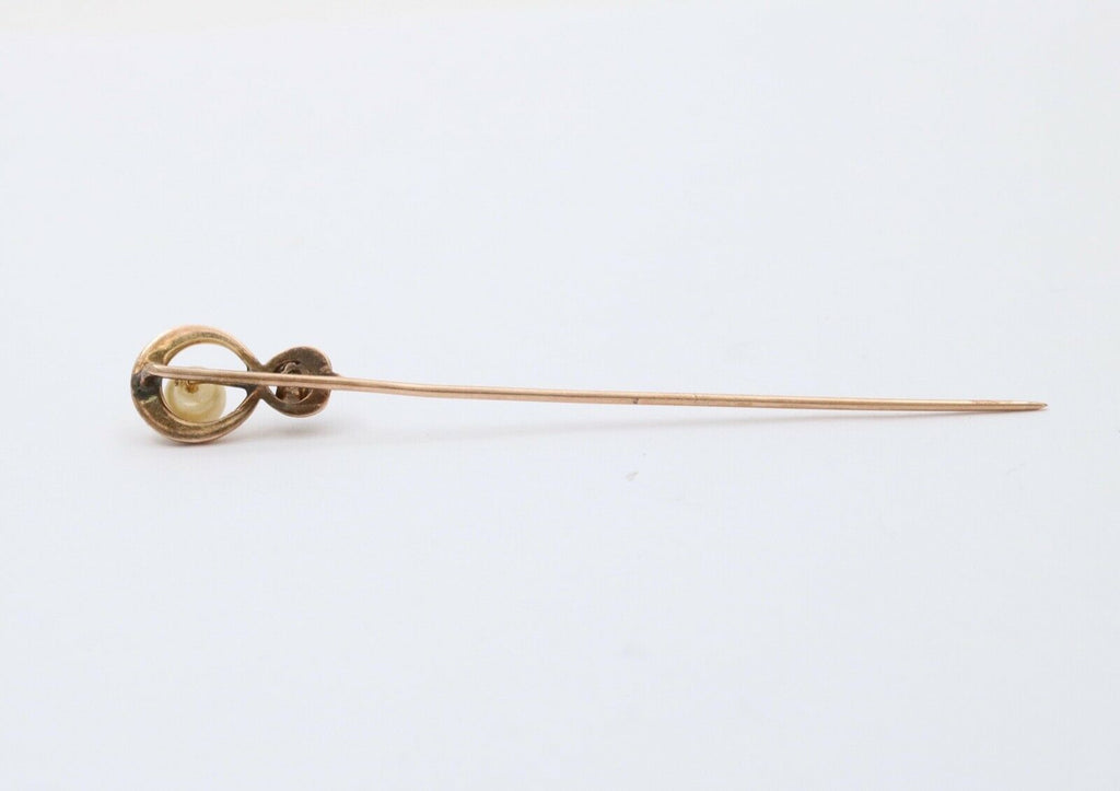Victorian Diamond Pearl 14K Yellow Gold Stick Pin