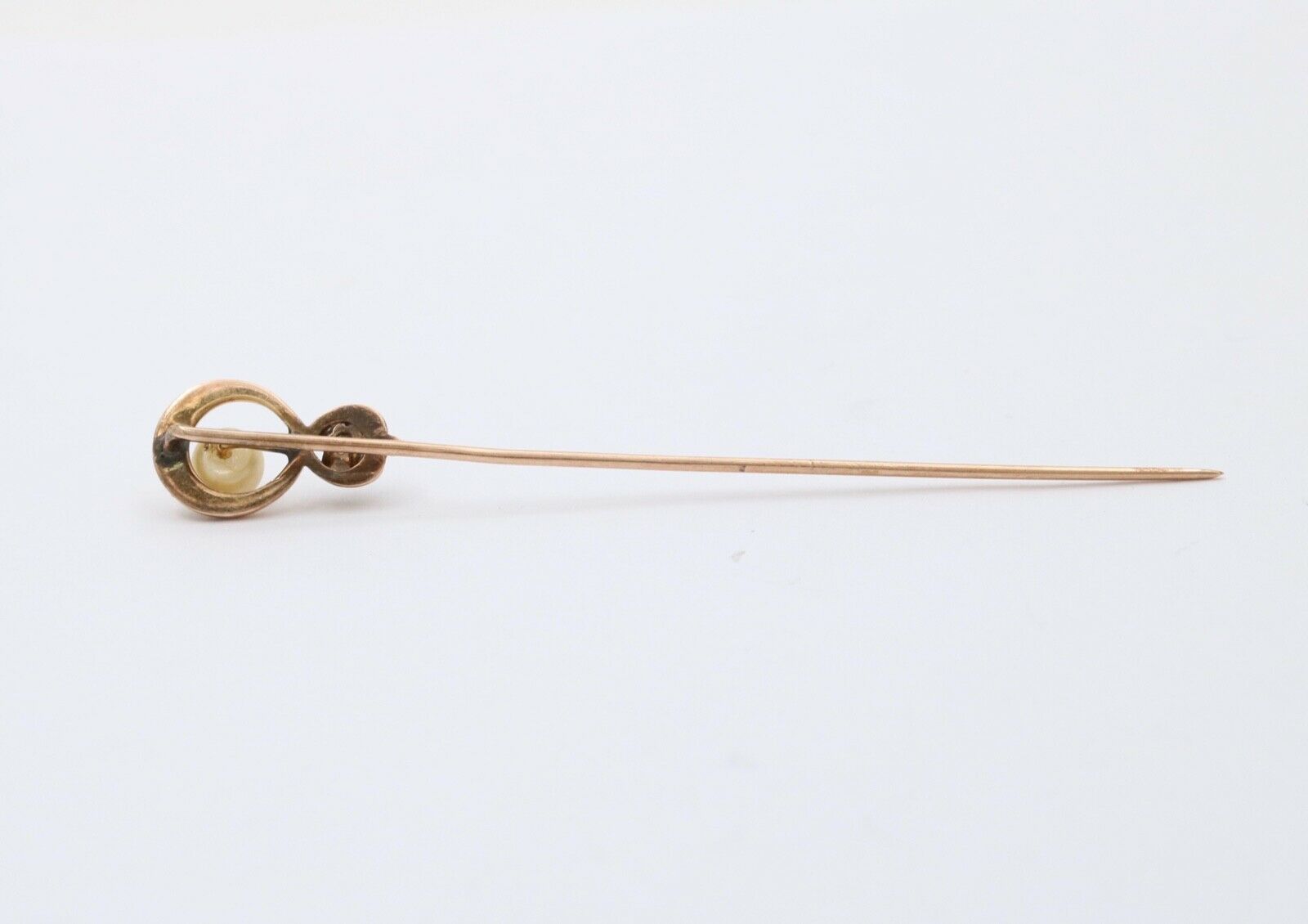 Victorian Diamond Pearl 14K Yellow Gold Stick Pin