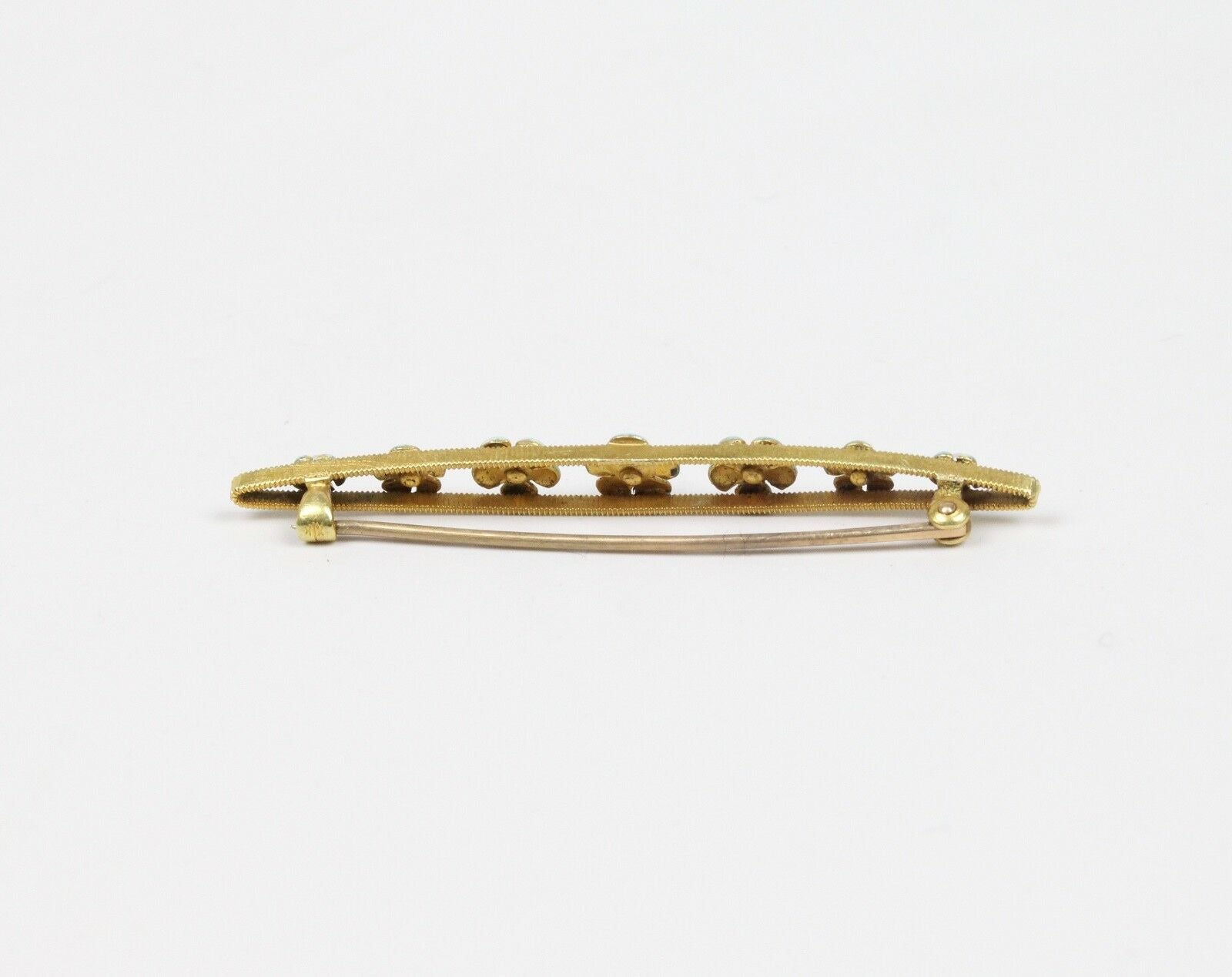 Art Nouveau 14K Yellow Gold Forget Me Not Flower Enamel Bar Pin