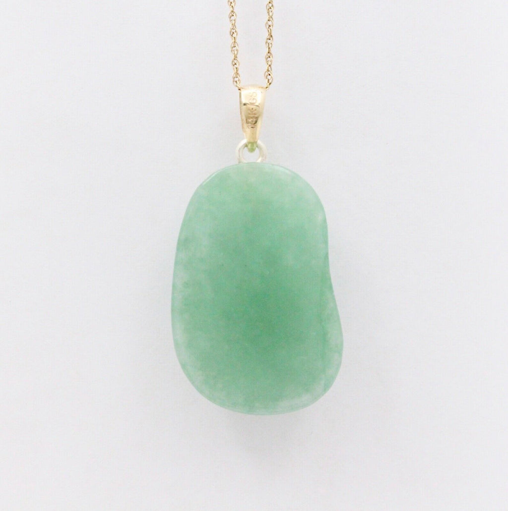 Vintage Translucent Green Jade Shoe Pendant 14K Yellow Gold