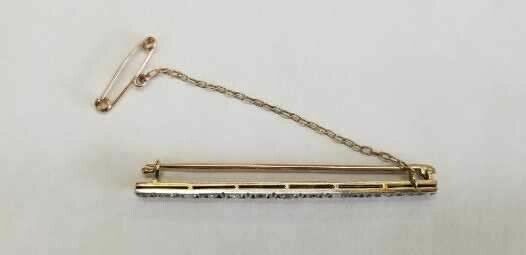 Edwardian Victorian Diamonds 14K Rose Gold Silver Bar Pin
