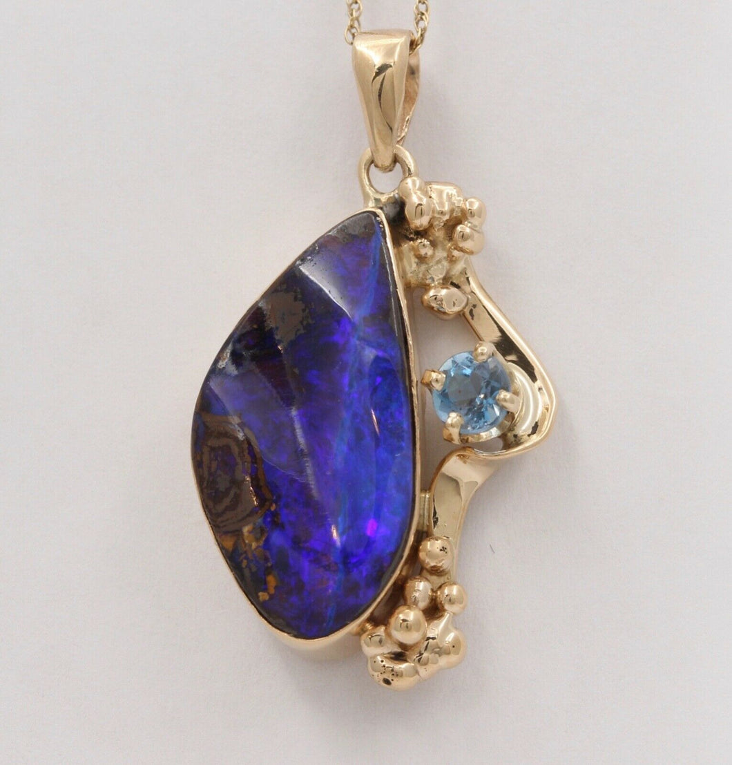 Beautiful Boulder Opal Topaz 14K Yellow Gold Pendant