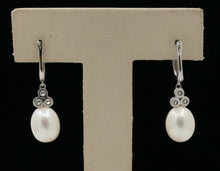 Load image into Gallery viewer, Vintage 14K White Gold Hanging Pearl Diamond Earrings
