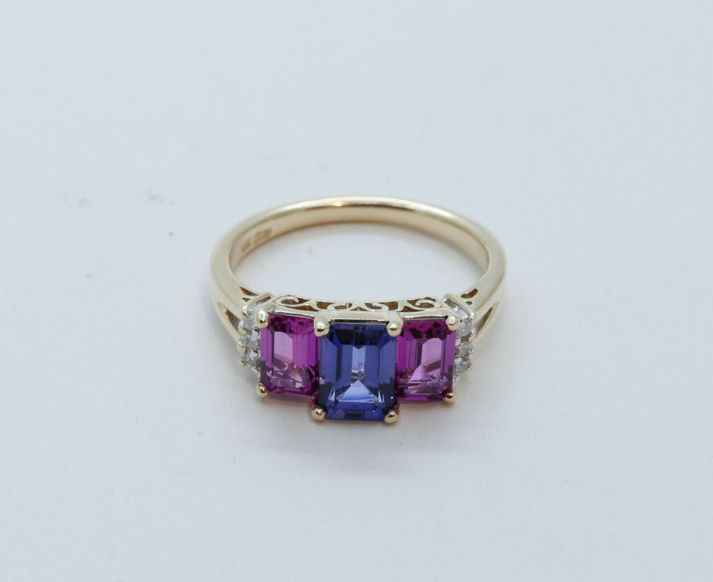 Vintage Tourmaline Tanzanite Diamonds 10K Yellow Gold Ring