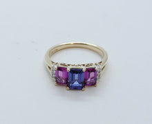 Load image into Gallery viewer, Vintage Tourmaline Tanzanite Diamonds 10K Yellow Gold Ring
