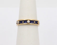 Load image into Gallery viewer, Vintage Ladies Diamonds 18K Yellow Gold Enamel Wedding Band Stacking Ring
