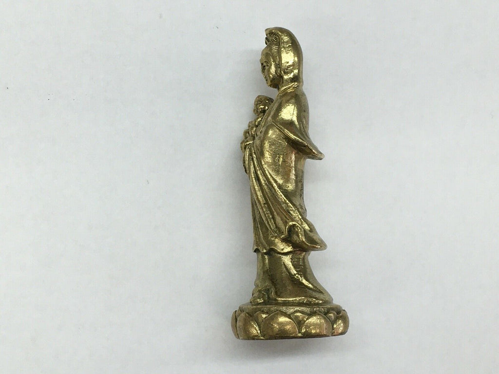 Vintage Guan Yin Holding Baby Brass Statue